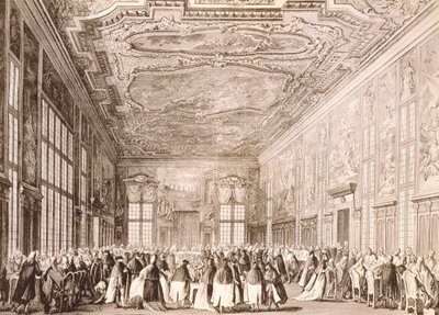 Hertugfest, bankett gitt av dogen i Venezia til ære for representanter for utenlandske delegasjoner av Antonio (after) Canaletto