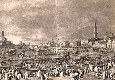 Dogen ilandstigning på Bucintoro for ekteskapet med havet, gravert av Giovanni Battista Brustolon (1712-96) (gravering) av Antonio (after) Canaletto