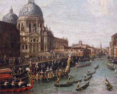 Regatta på Canal Grande i Venezia, detalj av Antonio (school of) Canaletto