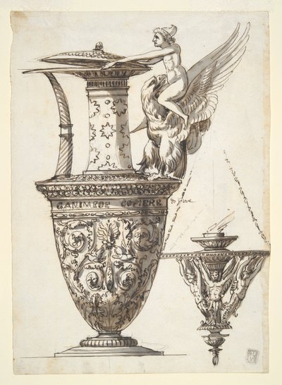 Design for en forseggjort kanne og lysekrone av Antonio Basoli
