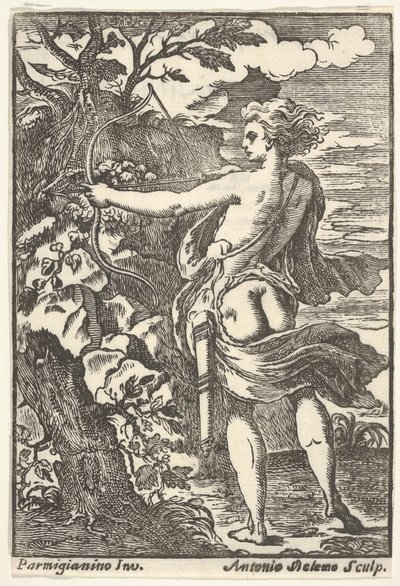 Callisto-jakt med trukket bue, etter Parmigianino, 1720-1740. av Antonio Belemo