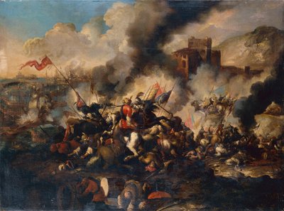 A Crusader Battle (olje på lerret) av Antonio Calza