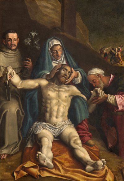 North Transept, avsetningens alter, Kristi avsetning støttet av jomfruen og de hellige Raymond og Anthony av Padua, Antonio Campi 1566, altertavle av Antonio Campi