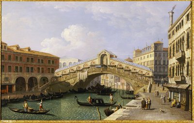 Rialtobroen Venezia fra sør med Fondamenta Del Vin og Fondaco Dei Tedeschi av Giovanni Antonio Canal
