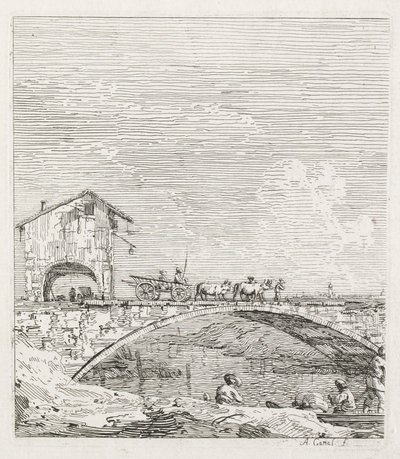 Visninger: En vogn som passerer over en bro, 1735-1746. av Giovanni Antonio Canal