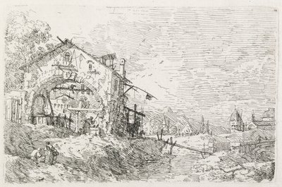 Visninger: En kvinne som tegner vann under en bue, 1735-1746. av Giovanni Antonio Canal