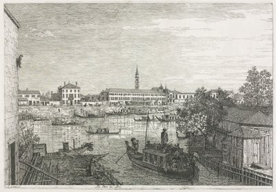 Utsikt: Havnen i Dolo, 1735-1746. av Giovanni Antonio Canal