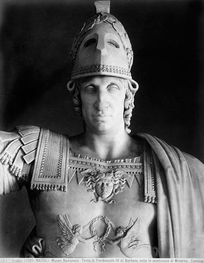 Detalj av statuen av Ferdinand IV av Bourbon i plaggene til Minerva av Antonio Canova