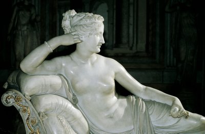 Paolina Borghese som Venus Victrix, av Antonio Canova (1757-1822), hvit marmor av Antonio Canova