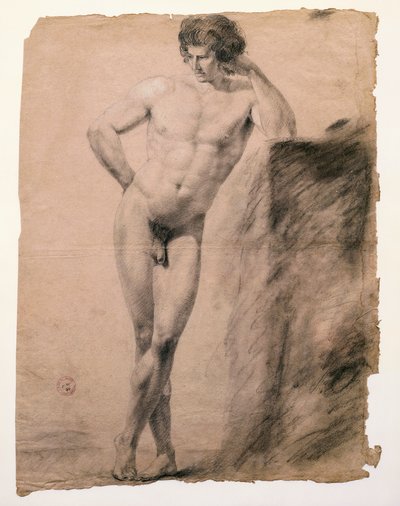 Studie av naken mann lener seg på sokkel av Antonio Canova (1757-1822), tegning av Antonio Canova