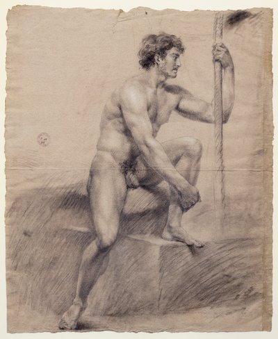 Studie av mannlig naken sittende på podiet, Antonio Canova (1757-1822), tegning av Antonio Canova