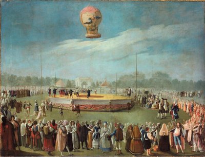 Oppstigning av en ballong i nærvær av domstolen til Charles IV, ca. 1783 av Antonio Carnicero