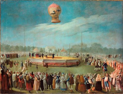 Ascent of a Balloon in the Presence of Court of Charles IV - Maleri av Antonio Carnicero Mancio (1748-1814), olje på lerret av Antonio Carnicero