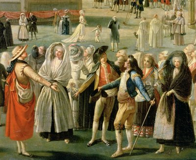 Oppstigningen til en varmluftsballong i Madrid, detalj av mengden (olje på lerret) (detalj) av Antonio Carnicero