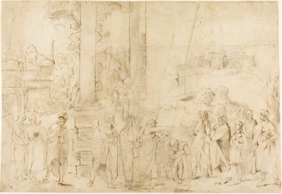 Saint Paul som døper Areopagitten Dionysos (recto); Skisser av baby, hender (verso) av Antonio Carracci
