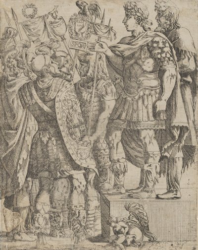 Keiseren henvender seg til soldatene sine, ca. 1542-45. av Antonio Fantuzzi