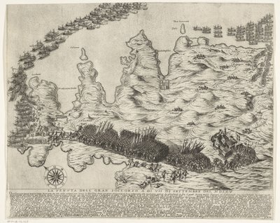 Ankomst av hjelpetroppene til Malta La veduta della gran soccorso a di VII di settembre del MDLXV (tittel på objekt) The Siege of Malta (serietittel) av Antonio Francesco Lucini