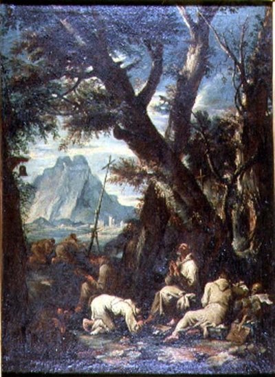 Landsbygd med eremitter, ca. 1700-10 (olje på lerret) av Antonio Francesco Peruzzini