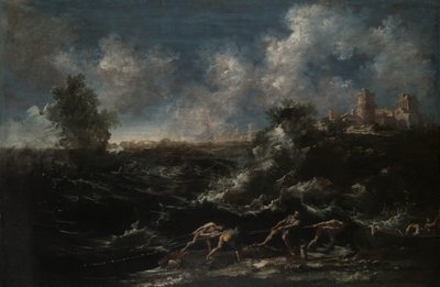 Havlandskap med fisker som trekker ut garn av Antonio Francesco Peruzzini