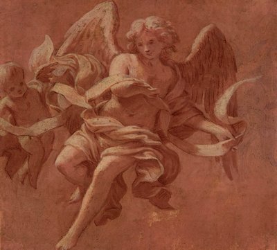 Putto og Angel Holding a Banderole, 1706 av Antonio Franchi
