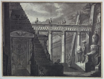 Scenedesign, gårdsplassen til et egyptisk tempel av Antonio Giuseppe Basoli