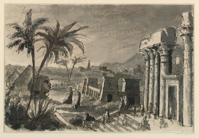 Scenedesign, egyptisk by av Antonio Giuseppe Basoli