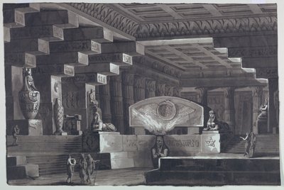 Scenedesign, interiør i egyptisk tempel av Antonio Giuseppe Basoli