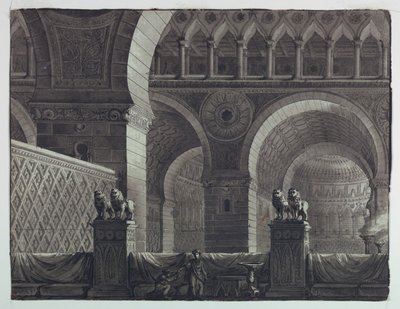 Scenedesign, interiør i orientalsk bygning av Antonio Giuseppe Basoli