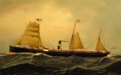 Dampskip Schiedam i grov sjø av Antonio Jacobsen