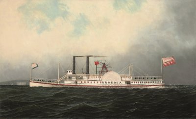 Hudson River Day Line-dampbåten Armenia passerer Fort Lafayette, New York Harbor (olje på lerret) av Antonio Jacobsen