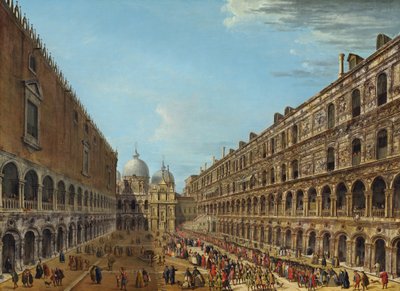 Prosesjon i gårdsplassen til hertugpalasset, Venezia, 1742 eller senere. av Antonio Joli