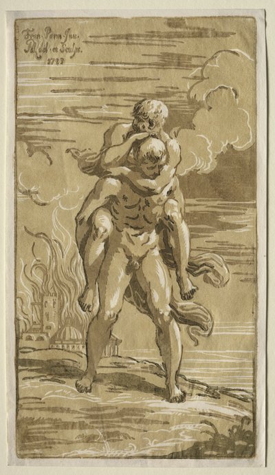 Eneas bærer Anchises, hans far, fra brenningen av Troja av Antonio Maria I Zanetti