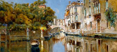 Kanal i Venezia i solskinnet av Antonio Maria de Reyna Manescau