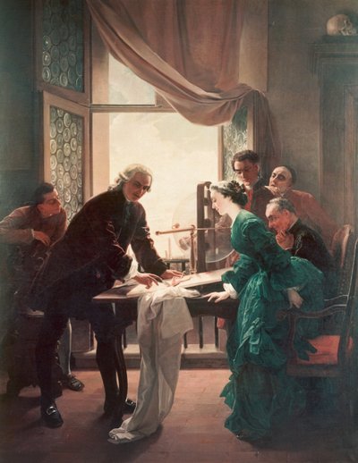 Luigi Galvani (1737-1798) gjorde eksperimenter på frosker, assistert av kona Lucia Galeazzi av Antonio Muzzi
