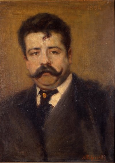 Portrett av Ruggero Leoncavallo. Italiensk komponist (1858 til 1919) Maleri av Antonio Pasinetti (1863-1940). av 1894. Museo della Scala i Milano. av Antonio Pasinetti