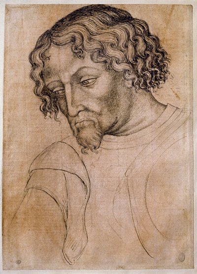 Byste av skjeggete mann, trekvart hode bøyd til venstre. Tegning av verkstedet Antonio di Puccio Pisano dit Pisanello (1395-1455). Fjær (tegning), blod. Mål: 28x20cm. Louvre, tegnefirma av Antonio Pisanello