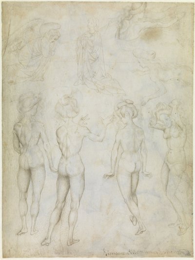 Fire studier av en naken kvinne, en kunngjøring og to studier av en kvinne som svømmer, ca. 1425 av Antonio Pisanello