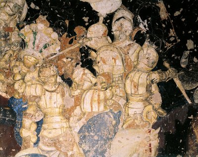 Tournament-Battle of Louvezerp, av Antonio Pisano kjent som Pisanello (før 1395-ca 1455), freskomaleri. Detalj. Palazzo Ducale, Mantua. av Antonio Pisanello