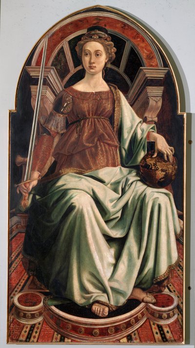 Allegory of Justice - olje på panel, ca.1470 av Antonio Pollaiuolo