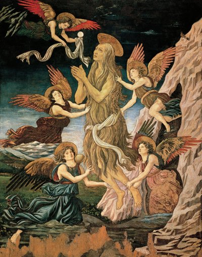Antagelsen av St. Maria av Egypt eller Antagelsen av St. Maria Magdalena, Antonio Benci kjent som Pollaiuolo (1431-ca 1498), olje og tempera på tre av Antonio Pollaiuolo