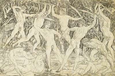 Nakenbilder i kamp, ​​av Antonio del Pollaiuolo (ca 1431-1498), gravering av Antonio Pollaiuolo