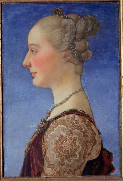 Portrett av en dame - olje på panel av Antonio Pollaiuolo