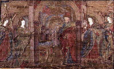 Bebudelsen til Sakarias, billedvev som skildrer scener fra døperen Johannes (tekstil) av Antonio Pollaiuolo