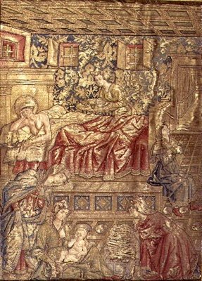 The Birth of St. John the Baptist, billedvev som skildrer scener fra helgenens liv (tekstil) av Antonio Pollaiuolo