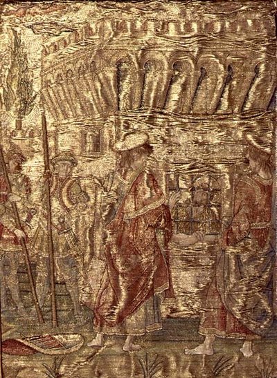Disiplene på besøk til døperen Johannes i fengselet, billedvev som viser scener fra helgenens liv (tekstil) av Antonio Pollaiuolo