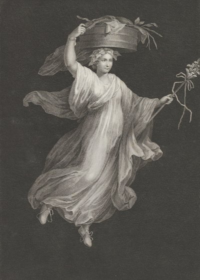 En bacchante som bærer en stor kurv på hodet og holder en stav i le..., ca. 1795-ca. 1820. av Antonio Ricciani