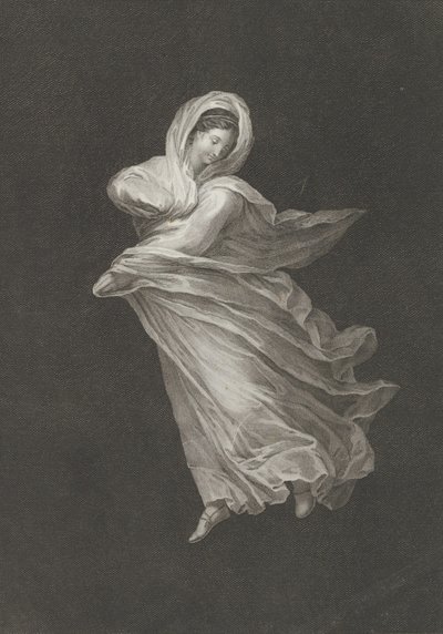 En bacchante iført flytende draperi, ser ned, høyre arm bøyd og venstre arm ..., ca. 1795-1847. av Antonio Ricciani