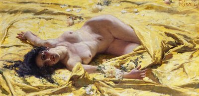 Naken på gule laken. av Antonio Rizzi