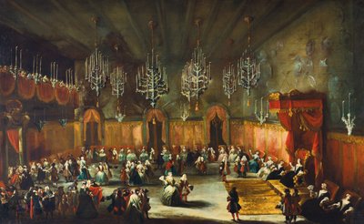 Ball til ære for Anna Maria Luisa de Medici, kurfyrste av Pfalz, ca. 1718-1719. av Antonio Stom