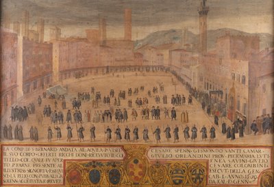 Return of the Company of Saint Bernardino fra L'Aquila på Piazza del Campo Siena av Antonio Taddeo di Gregori